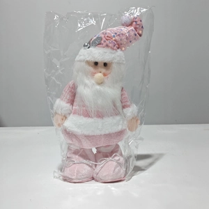 Pink Christmas gnome plush toy with sequined hat and retractable long beard details