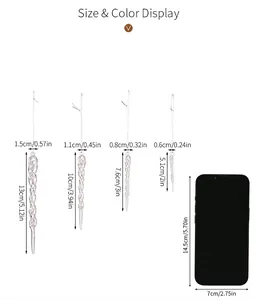 Size chart for acrylic Christmas icicle ornaments showing four lengths and dimensions