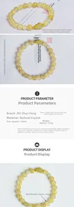 Close-up of golden rutilated quartz 7.5mm beads and green Hetian jade gourd charm