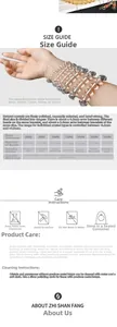 Size guide for natural crystal beads from 6mm to 18mm with care instructions