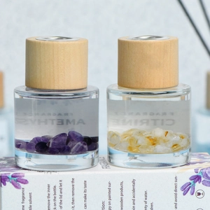 Diffuseur d'arôme cristal pour voiture avec couvercle en bois naturel et améthyste citrine