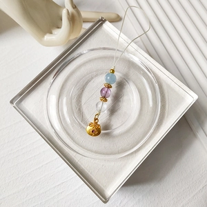 8mm natural crystal phone charm with blue purple beads and lucky pouch pendant