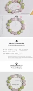Vues détaillées du bracelet en quartz rose et jade Xiuyan 13mm avec guide de taille