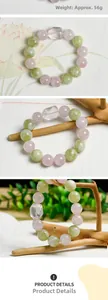 Détail du bracelet en quartz rose 13mm et jade xiuyu 14mm avec un poids total de 56g