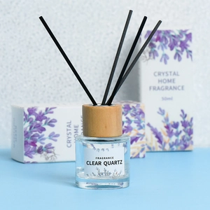 50ml cylindrical crystal glass diffuser bottle with clear quartz fragrance and reeds