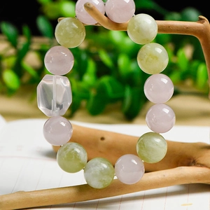 Bracelet En Perles De Quartz Rose Naturel Et Jade Xiuyan Avec Cristal Rose Facetté Bijoux Élégants Vintage Pour Femmes