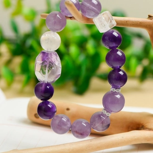 Elegant Amethyst And White Crystal Beaded Bracelet With Rhinestone Alloy Accents Handmade Retro Gemstone Jewelry