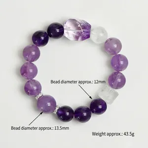 Handmade 12mm natural amethyst and clear crystal sugar cube bead bracelet with silver accents
