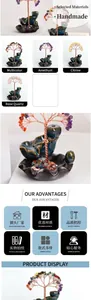 Detailed view of handmade colorful crystal tree ornament on a lotus ceramic base