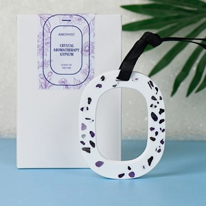 Letter O gypsum aroma stone with purple crystal fragments and premium gift box