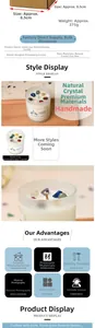 Detail of 375g frosted glass scented candle with natural crystals and white soy wax