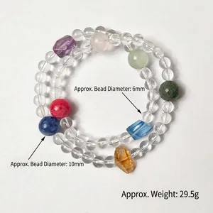 Zweilagiges Naturkristall-Armband mit 6mm Bergkristall und bunten Edelsteinperlen