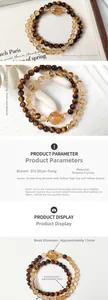 Detail of tiger eye and yellow crystal double-layer bracelet with 13mm main bead and 6mm beads