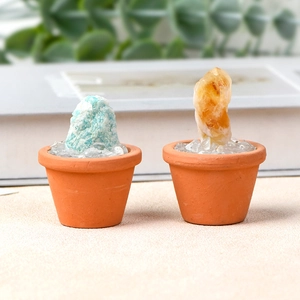 Mini plantes en cristaux naturels d'amazonite et citrine pour décoration de bureau