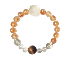 Luxurious Citrine and White Crystal multi-gemstone beaded bracelet with golden spacers