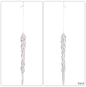 Detailed front and back view of clear acrylic icicle Christmas ornaments with spiral design