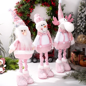 Pink Christmas doll set with Santa Snowman and Deer featuring sequins and knit textures