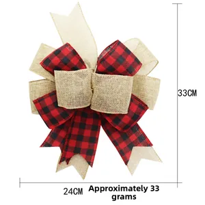 Christmas buffalo plaid and burlap decorative bow 24x33cm for festive holiday wreaths