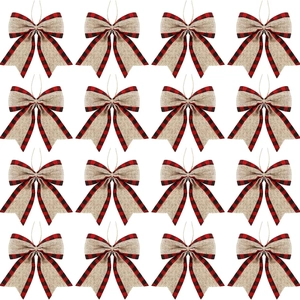 Noeuds Décoratifs Noël Toile De Jute Bordure À Carreaux Fait Main Rustique Ferme Ornement Sapin Emballage Cadeau Fête