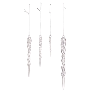 Set of 12 transparent acrylic Christmas icicle ornaments with hanging strings for tree decor
