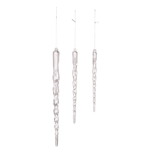 Clear acrylic Christmas icicle pendants set for tree decoration and festive scenery