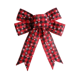 Christmas Tree Topper Bow Red Black Buffalo Plaid Snowflake Burlap Fabric Large Festive Holiday Party Decoration Ornament