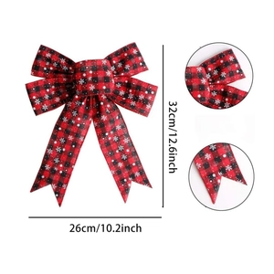 Christmas buffalo plaid bow with snowflake print for tree decoration, 32x26cm size