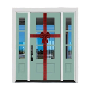 Red and black buffalo plaid Christmas decorative door ribbon with a large festive bow