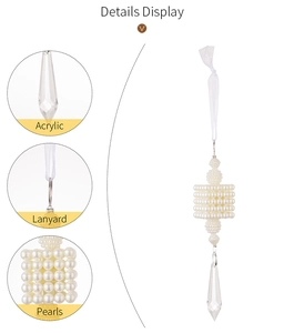 Detailed view of pearl Christmas ornament with acrylic crystal pendant and lanyard