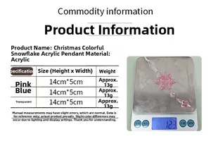 Detail showing colorful acrylic snowflake icicle pendant with 13g weight measurement