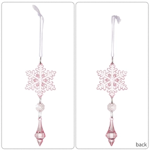 Detailed back view of translucent pink acrylic snowflake pendant with teardrop bead