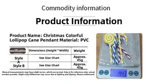 Detailed view of PVC Christmas lollipop and cane ornaments weighing 45g on a digital scale