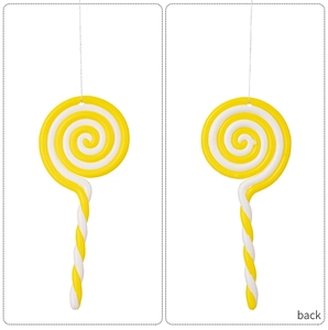 Front and back view of yellow and white spiral lollipop Christmas hanging ornament