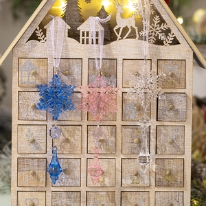 Three-piece colorful acrylic snowflake crystal pendants with ribbons for Christmas decor