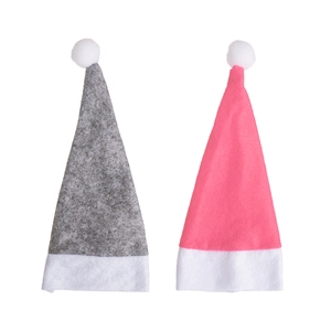 Graue und rosa Weihnachts-Spitzhüte mit weißen Bommeln für Geschirr und Flaschendekoration
