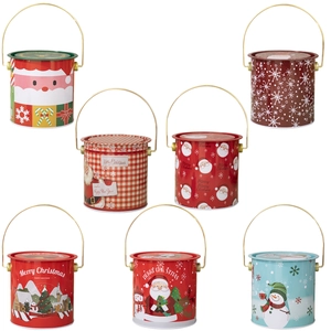 Lot de 7 boîtes de Noël en métal avec poignées, motifs Père Noël et bonhomme de neige