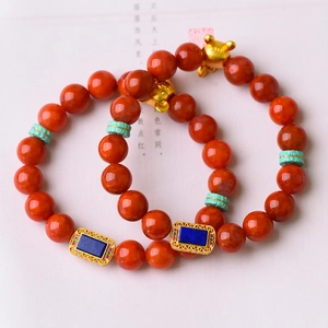 Natural red agate zodiac bracelet with gold pig charm and 925 silver accents