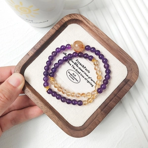 Bracciale a Doppio Giro in Cristallo Naturale Ametista e Citrino Con Accessori in Lega Dorata Gioielli con Pietre Viola e Gialle Donna