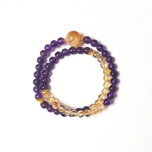 Bracciale a doppio giro con perle di ametista da 6mm con citrino e distanziatori floreali dorati