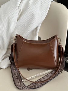 Women PU Leather Hobo Shoulder Bag Vintage Shiny Crossbody Bag With Wide Woven Geometric Strap And Thin Leather Strap