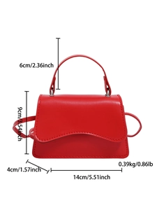 Red faux leather crossbody handbag with dimensions 14x9x4cm and adjustable shoulder strap