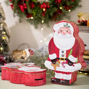 Christmas Santa Claus tin box set featuring vertical ornament and coin bank designs
