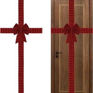 Christmas Door Ribbon Decoration Buffalo Plaid Bow Woven Fabric Cabinet Window Hanging Ornament Festive Home Decor