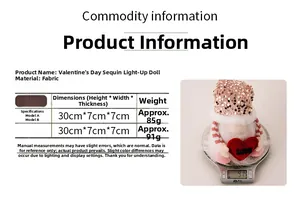 Größentabelle für Valentinstag LED-Pailletten-Gnom mit 30 cm Höhe und 85-91g Gewicht