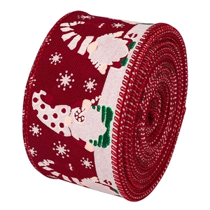 Christmas ribbon with gnome and snowflake patterns for tree decoration and DIY crafts