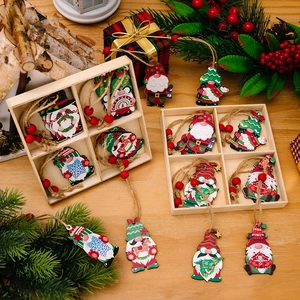 Lot de suspensions de Noël en bois avec motifs de nains et bonhommes de neige peints