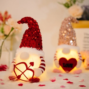 Lighted Valentine's Day Gnomes with sequins and LED lights for romantic gift decoration