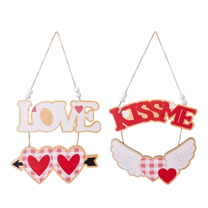 Décorations de la Saint Valentin en bois avec lettrage LOVE et KISS ME rose et rouge