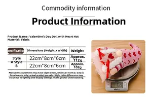 Detailed size chart and weight specifications for pink heart Valentine dolls