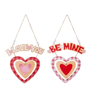 Ornamenti a cuore in legno con motivo a scacchi per San Valentino e spago
